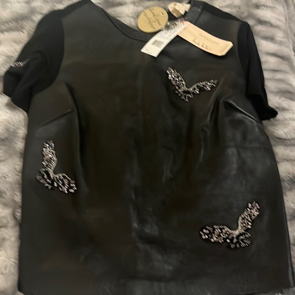 Nicole Miller Tops - DESIGNER leather top, NWT